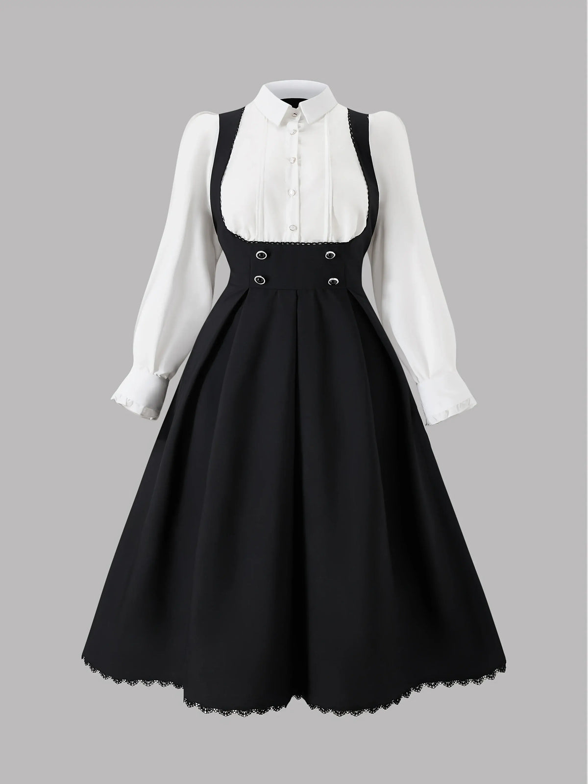 European and American fashion, sunny, large-sized solid color contrast 2-in-1 long-sleeved dress, floor-length dress