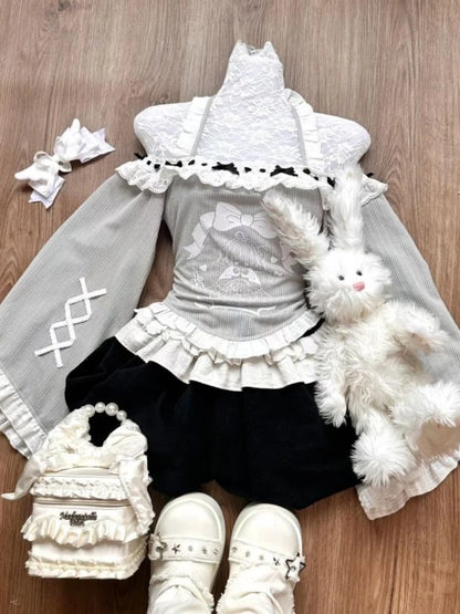 Fashion Sweet Slim Short Sleeve 2 Piece Set Women Design Chic Lapel Bow Patchwork Tops + High Waist Thin Plaid Short Skirt New
