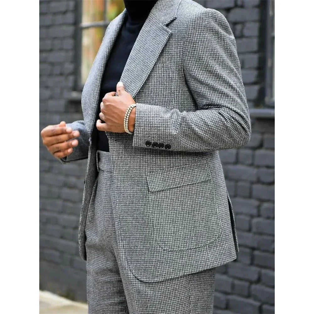 New Fashion Houndstooth Male Suit Slim Fit Chic Notch Lapel One Button Suits for Men 2 Piece Formal Casual Wedding Tuxedo 2023