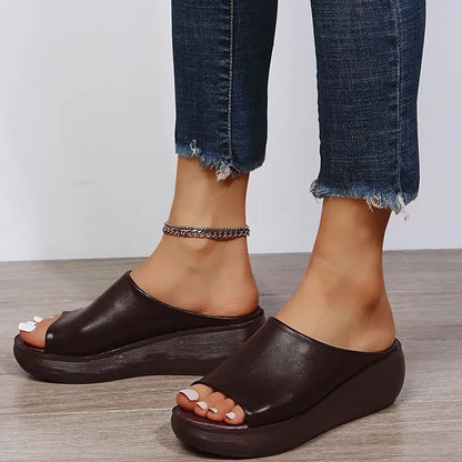 Women White Sandals Summer 2026 New Retro Wedge with Fish Mouth High Heels Thick Bottom Women's Shoes Large Size 44