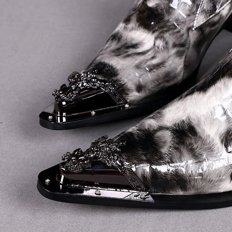 Neu eingetroffen: rote spitze Herren-Lederschuhe aus echtem Leder mit Metallspitze und Kristall, handgemacht, modische Friseurschuhe