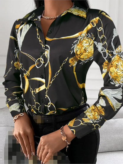 Spring Summer Women's Clothing New Fashion Printed Women's Shirt Casual Lapel Long Sleeved Single Breasted Shirt Women's Top