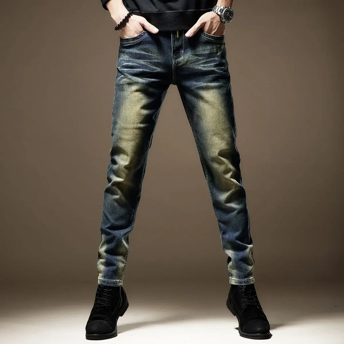 Male Cowboy Pants Retro Jeans for Men Skinny Trousers Slim Fit Straight Tight Pipe Summer Autumn Clothing Y 2k Vintage Oversize