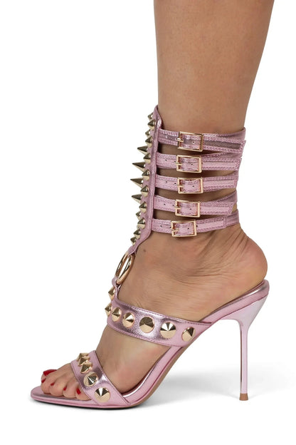 2026 Women Riveted High Heels for Women Summer New Pointy Toe Sexy Lady Party Pump Black Patent Leather Shoes High Heel Shoes 44