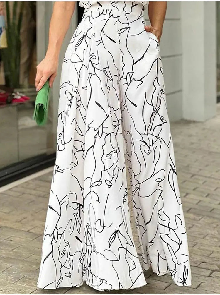 Women's Elegant Waist Halter Jumpsuit Casual Print Tie Sleeveless Wide Leg Long Pant Summer Clothing