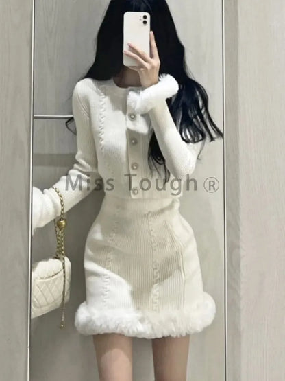 White Sweet Kawaii Two Piece Set Women Korean Fashion Party Mini Skirt Set Female Vintage Elegant Slim Skirt Suit  Autumn