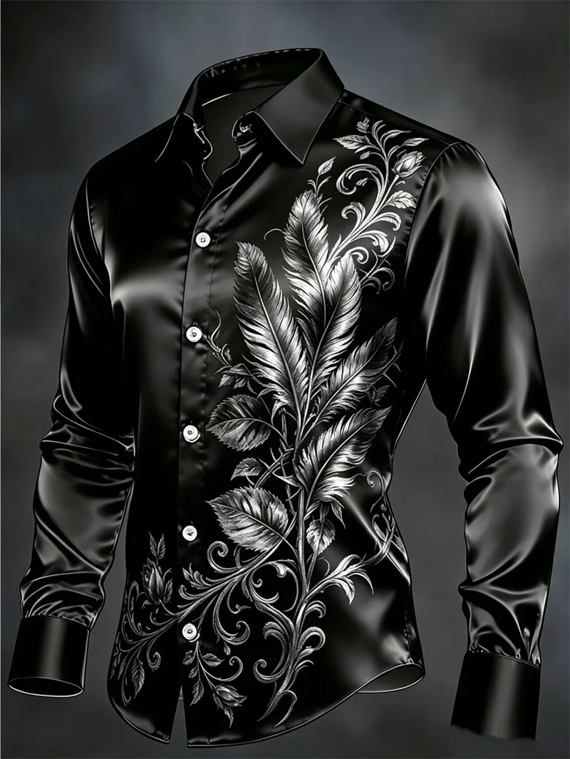 New Purple Bottom Golden Dragon Pattern Printed Men's Long Sleeve Shirt Light Luxury Slimming Business Casual Shirt