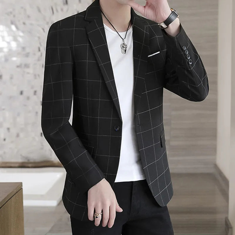 2023 Fashion New Men's Casual Business Plaid Slim Fit Formal Dress Blazers Jacket Suit Coat