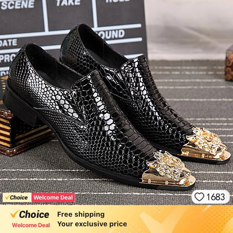 2025 Western Fashion Pointed Metal Toe Dress Shoes Blue Grey Party Wedding Leather Shoes for Men