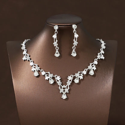 Itacazzo Bride Accessories Exquisite Necklace Earrings Three Piece Set&Suitable for Women's Wedding, Birthday, Party Matching