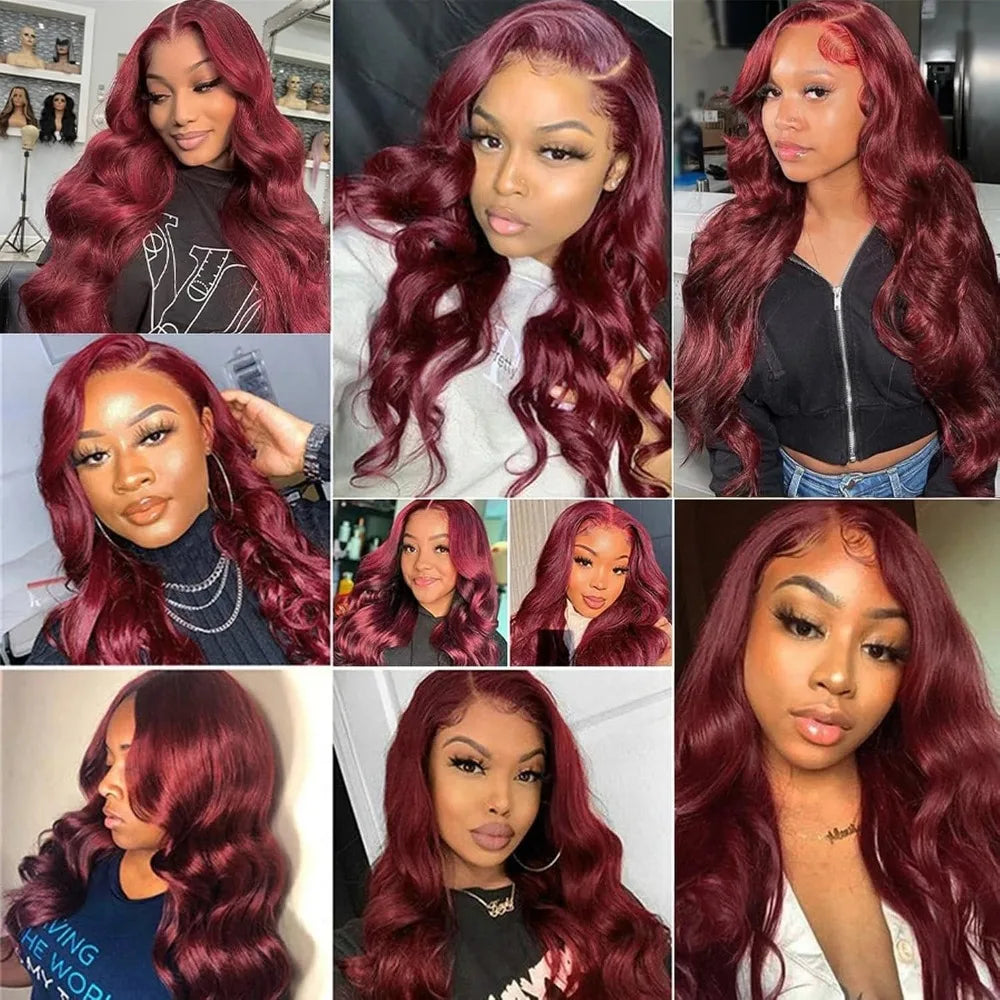 99J Burgundy Lace Frontal Wig 13x6 Body Wave Lace Front Wig HD Transparent Lace Frontal Wig Human Hair Pre Plucked Red Color