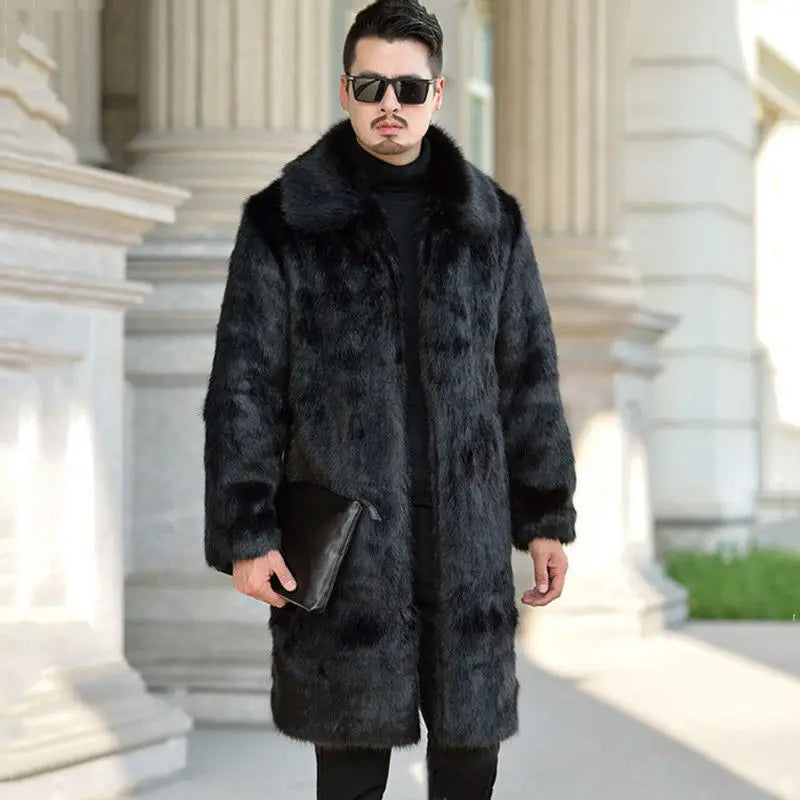 Thick Warm Coat Autumn and Winter Men's Imitation Fur New Coat Imitation Mink Long Plus Size Men's Thermal Coat with Cotton