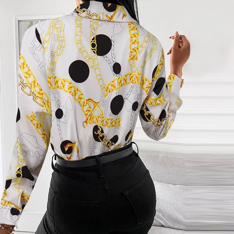 Spring Summer Women's Clothing New Fashion Printed Women's Shirt Casual Lapel Long Sleeved Single Breasted Shirt Women's Top