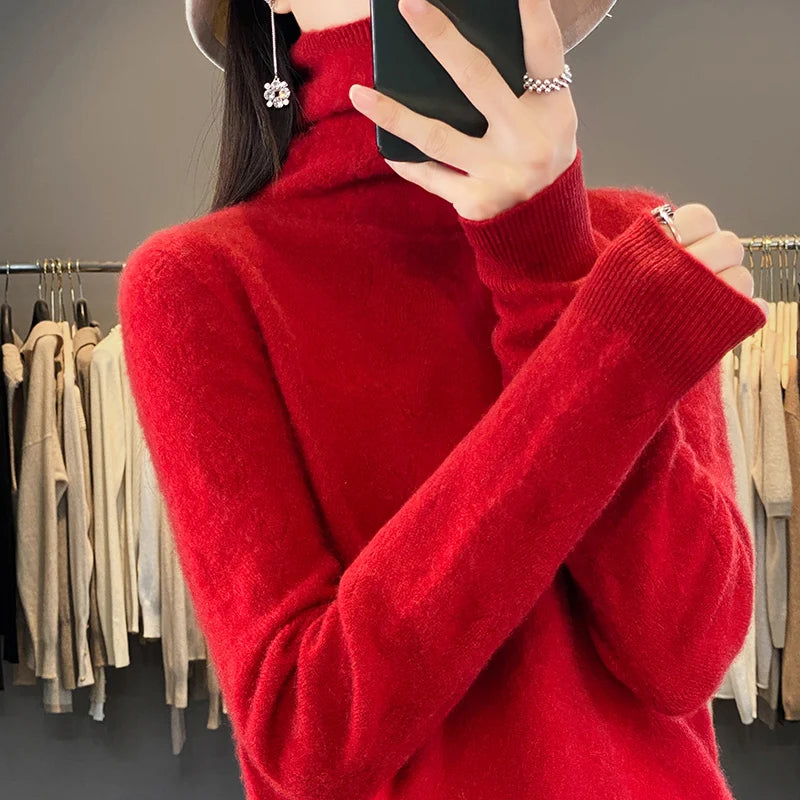 Jueqi cashmere sweater women's pile up collar pullover high neck sweater 100% pure wool base YSN-342