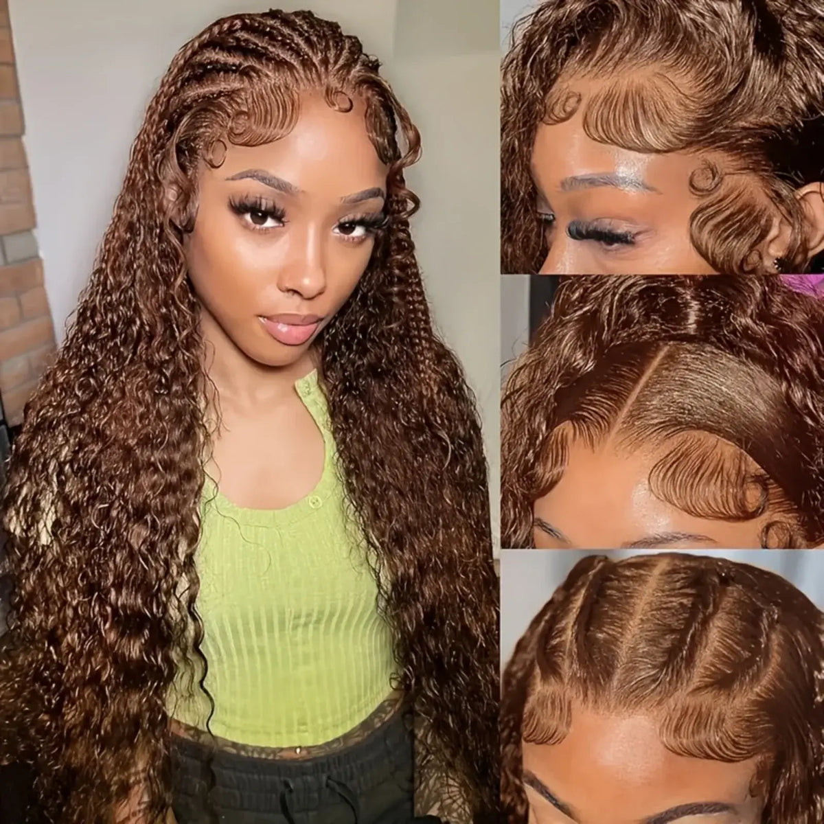 Chocolate Brown Curly Human Hair Wig 13x4 Lace Front Human Hair Wigs For Women Jerry Curly Glueless Wigs On Clearance Sale.
