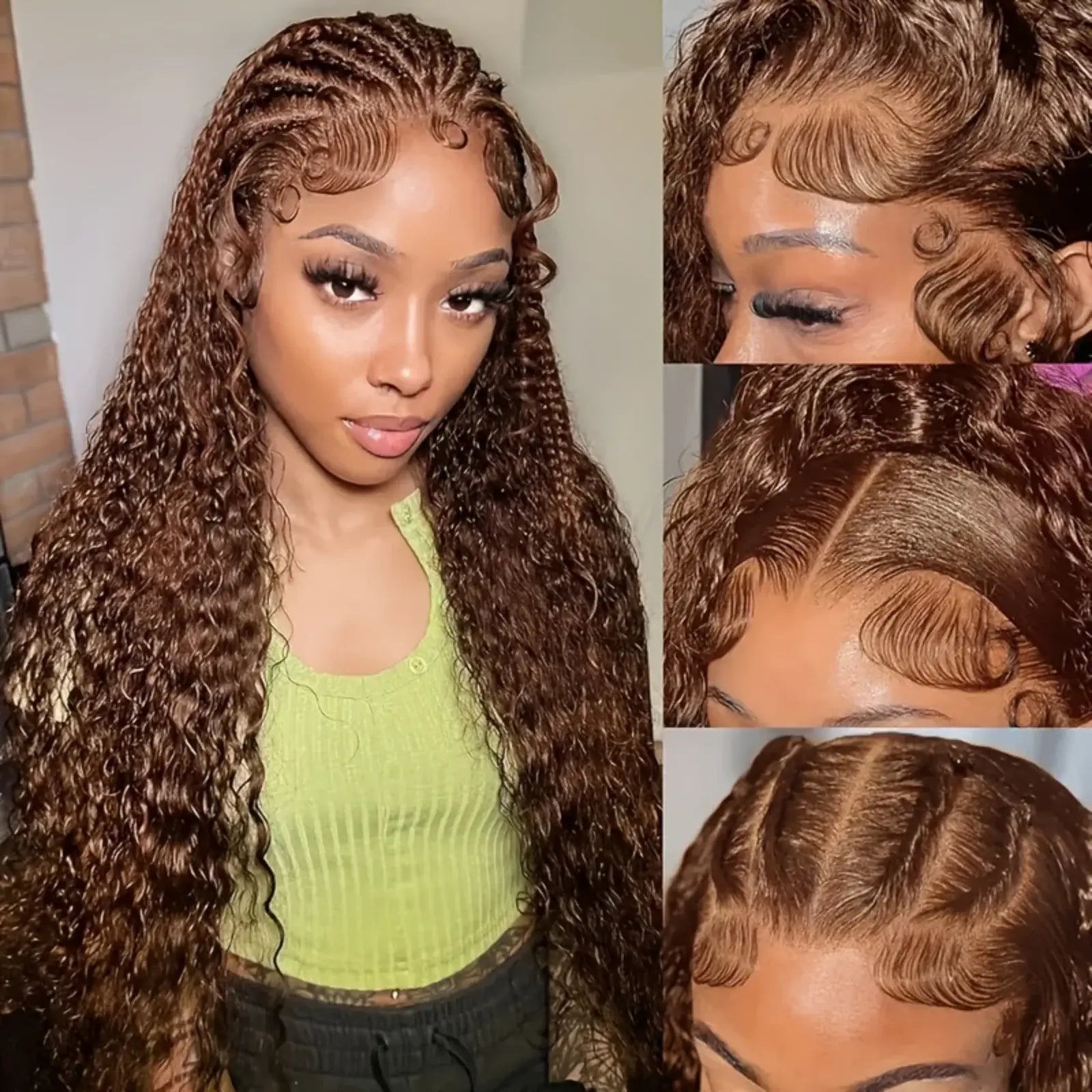 Chocolate Brown Curly Human Hair Wig 13x4 Lace Front Human Hair Wigs For Women Jerry Curly Glueless Wigs On Clearance Sale.
