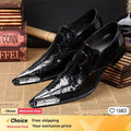 2025 Western Fashion Pointed Metal Toe Dress Shoes Blue Grey Party Wedding Leather Shoes for Men