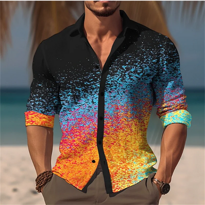 men's T-shirt suit button shirt half splicing trend new geometric flower clear pattern soft and comfortable shirt clothing
