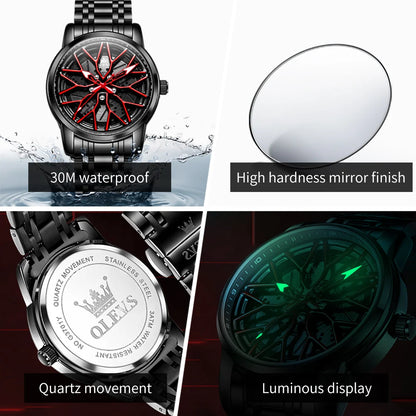 OLEVS Watches Man 3701 New High Quality Original Mens Luck Flywheel Quartz Watch 30M Waterproof Sports Watches For Men Reloj
