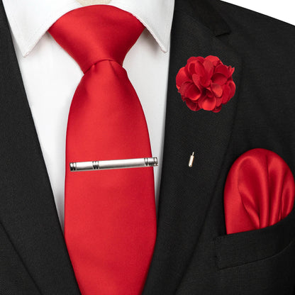 Mens Colors Solid Tie and Lapel Pin Necktie Pocket Square and Tie Clip Sets for Business Casual 4PCS