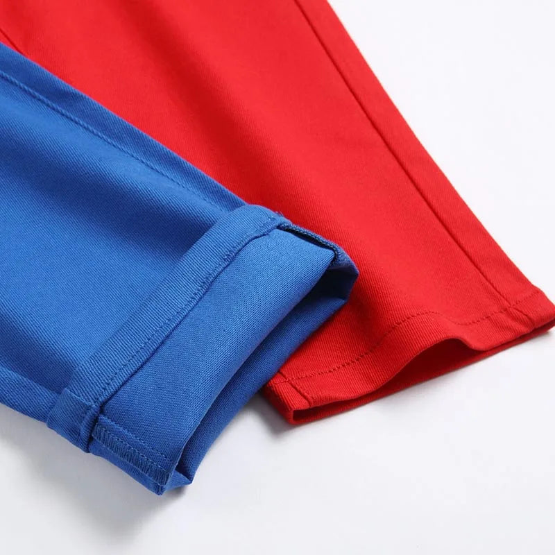 Mcikkny Men Fashion Casual Jeans Pants Color Block Patchwork Denim Trousers Slim Fit