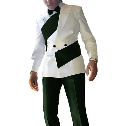 Elegant Men's Suit 2-piece Wedding Tuxedo Groom Slim Fit Suit Colorblock Jacket Pants XS-5XL For Men Blazer