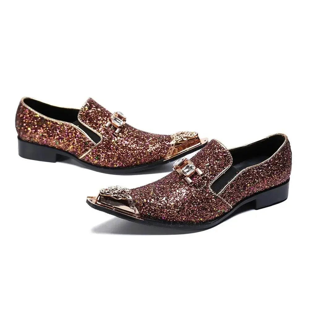 Luxusmarke Herrenschuhe Glitzer Gold italienische Hochzeitsschuhe Herren Leder Spitz Zehe Anzugschuhe Übergröße Herrenschuhe
