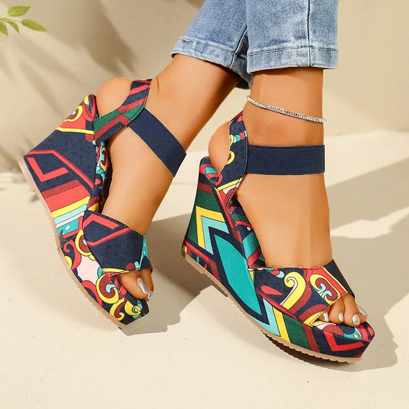 Shoes for Women  New Women Wedge Sandals Retro Ethnic Printing Platform Sandals Ladies Casual Comfortable Outdoor Sandals