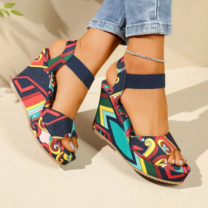 Shoes for Women  New Women Wedge Sandals Retro Ethnic Printing Platform Sandals Ladies Casual Comfortable Outdoor Sandals