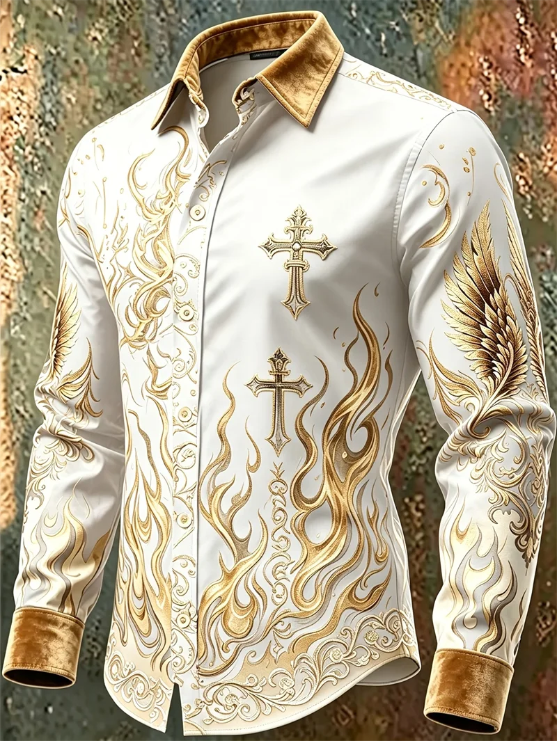 New Colorful Fluid Art Printed Men's Long Sleeve Shirt Trendy Brand Personalized Casual Slimming Shirt