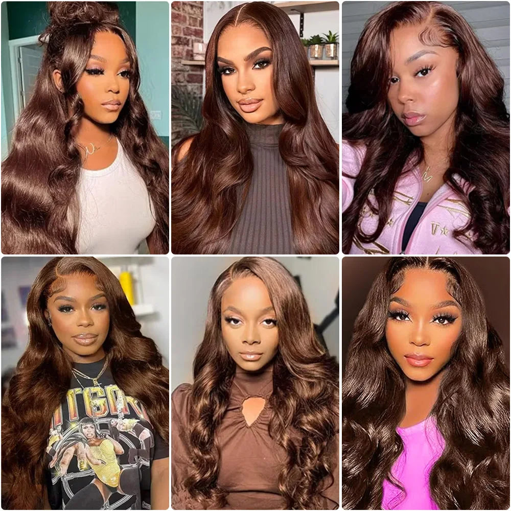 36 Zoll Schokoladenbraune Body Wave HD Lace Front Echthaarperücke Brasilianische 13x6 Lace Frontal Perücken Vorgezupft für Frauen 200 Dichte