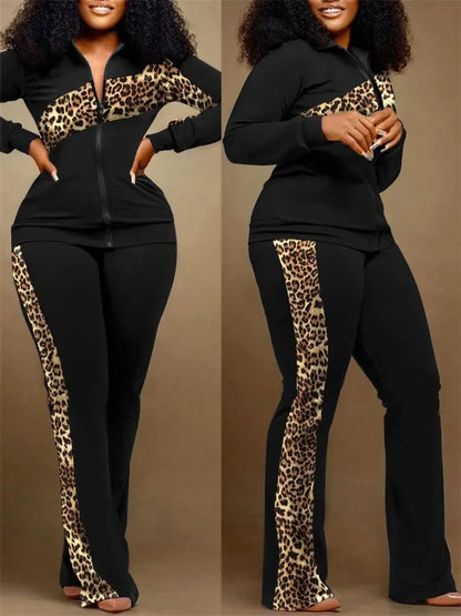 Spring Autumn Two Piece Sets Women Geometric Print Zip Up Top Coat Pants Set Outifits Fashion Tracksuit Casual Elegant Suit