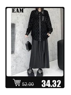 [EAM] Loose Fit Black Pu Leather Mesh Elegant Jacket New Lapel Long Sleeve Women Coat Fashion Tide Spring Autumn  17A8517