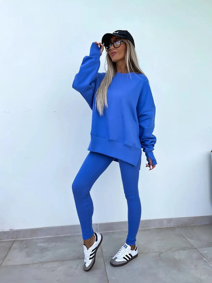 Spring summer  new Shirt  casual loose-fitting sweater tight pants 2 piece suit sets for women 2 pieces trousers sets
