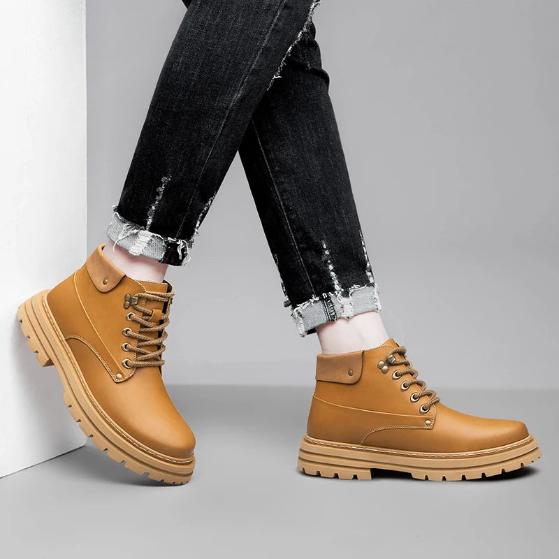 Man Elevator Oxford Chunky Shoes Men Chelsea Boots Leather Ankle Sneakers  Plus Size 37-48