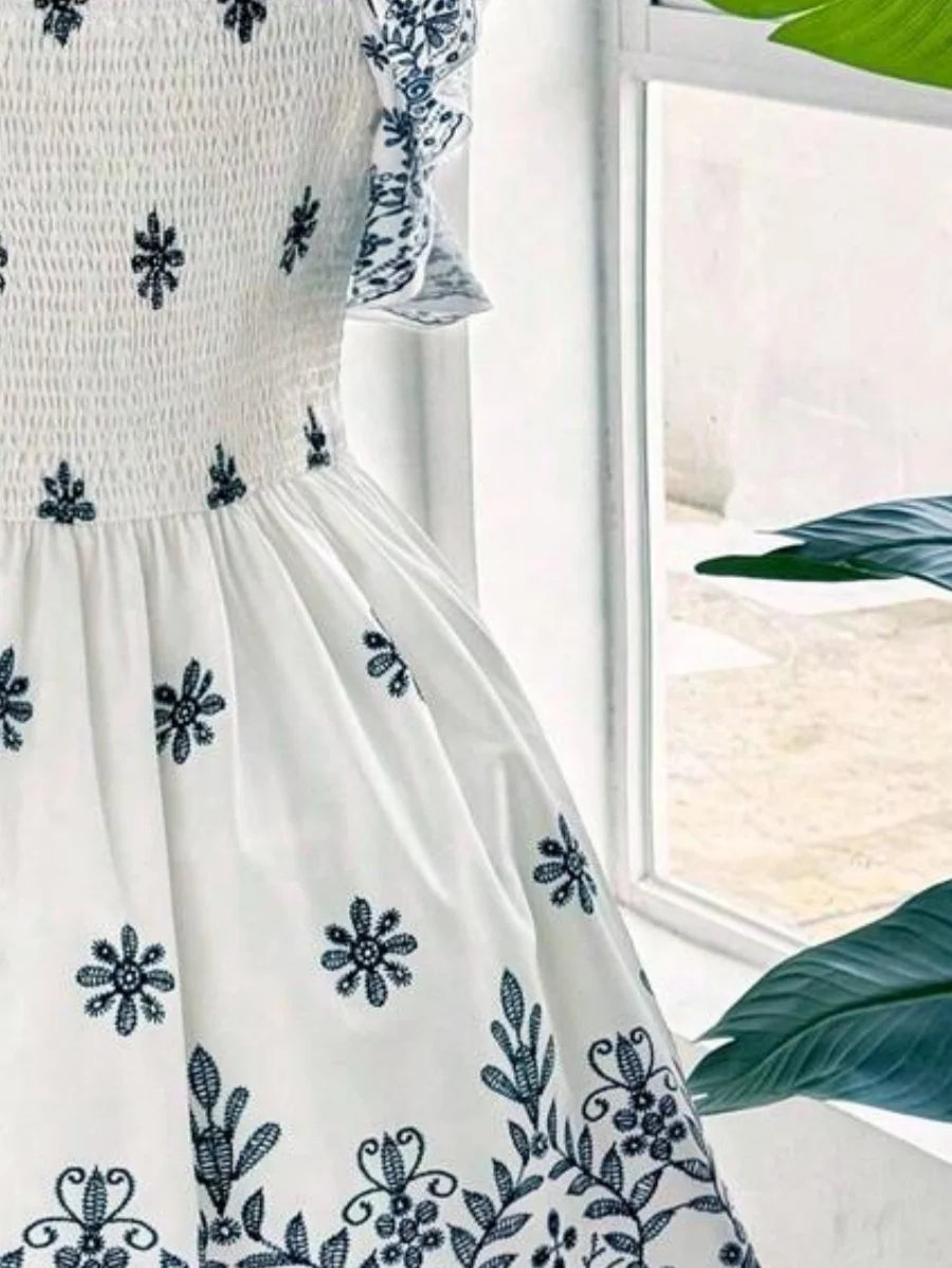 Große Größen Elegantes Kleid Modischer Ethno-Druck Raffinierte Handwerkskunst Stilvolles und Anspruchsvolles Drapiertes Design