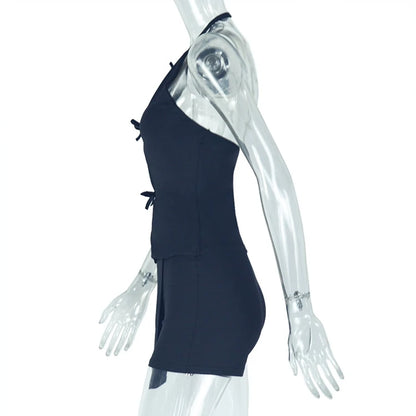 Stylish Lady White Hollow Out 2 Piece Set Women Halter Backless Tops and Irregular Mini Skirts Suits  Summer Elegant Outfits