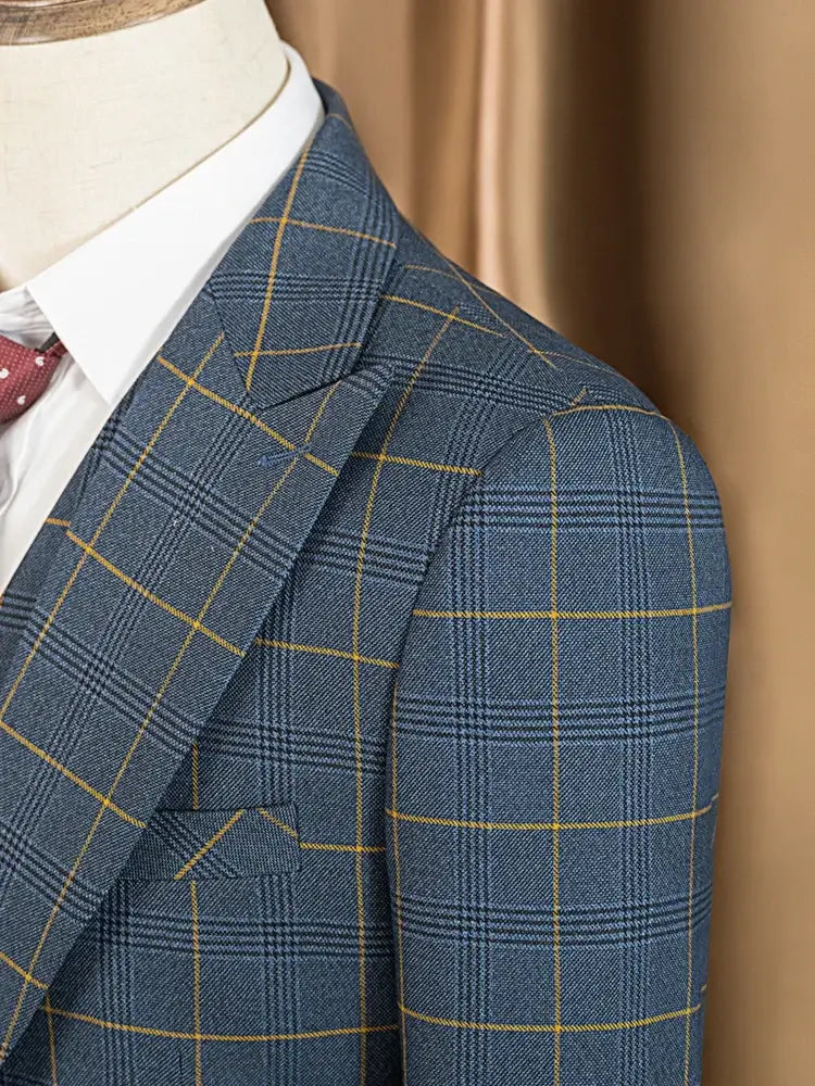 ST Cassy Hochwertiger 3-teiliger karierter Anzug für Herren, stilvolles Business-Büro-Hochzeits-Formelles-Outfit, eleganter Herrenanzug