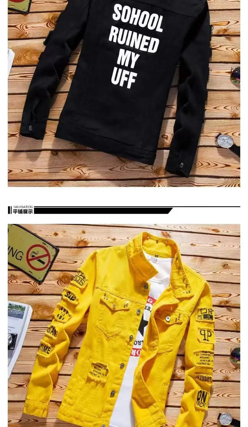 Frühling Herbst Herren Jeansjacke + Jeanshosen Set Mode Einreiher Mantel Hose Zweiteiliger Denim-Anzug