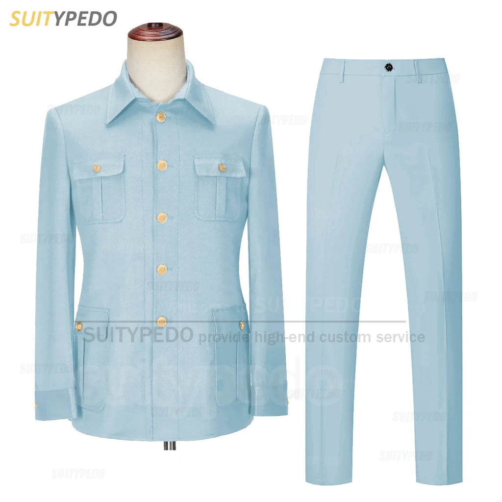 Smart Casual Suit Set For Men Wedding Banquet Grooms Elegant Outfits Formal Party Tailor-made Slim Fit Blazer Pants 2 Pieces