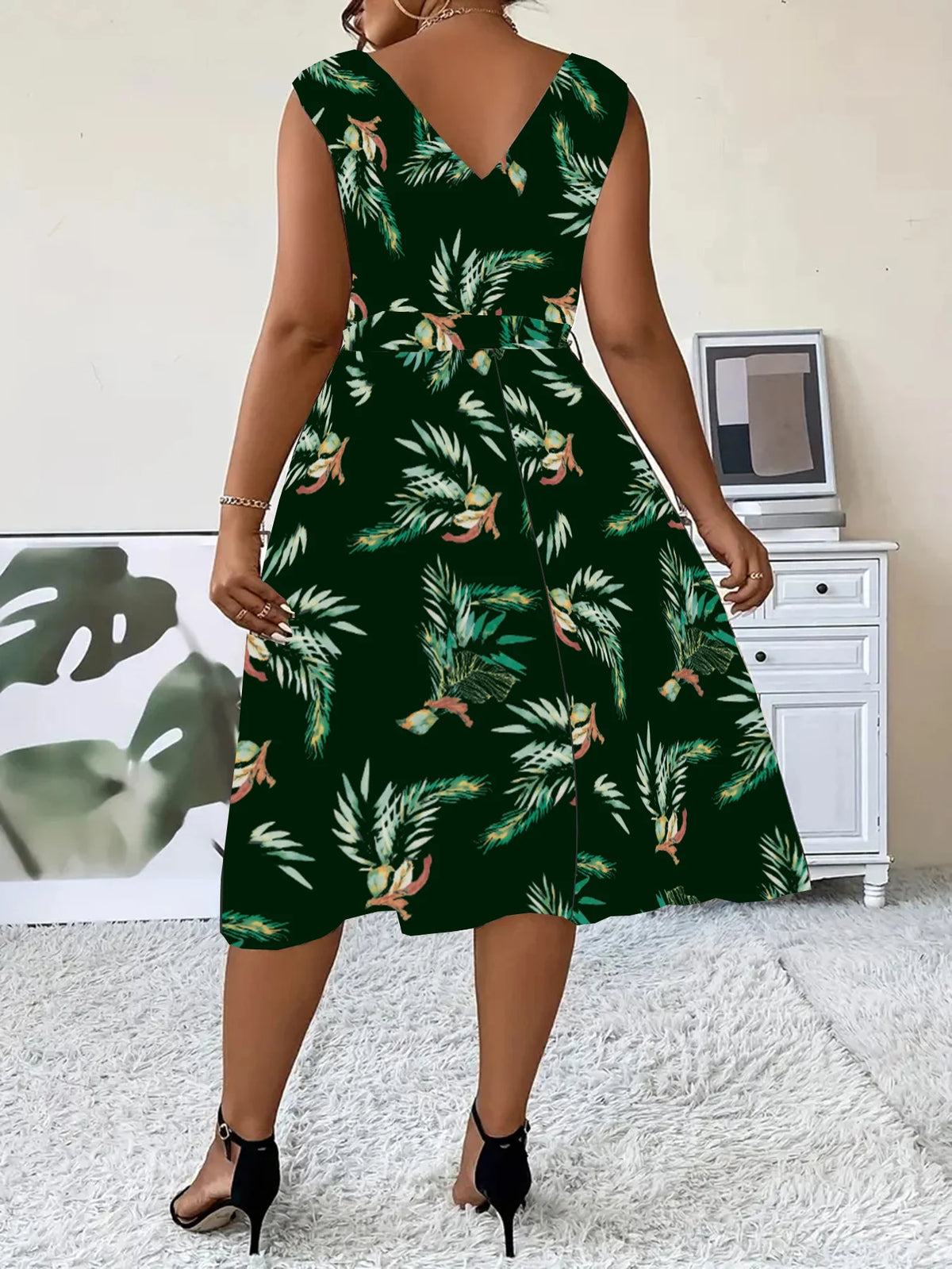 Elegantes Kleid für Damen in Übergrößen mit sexy V-Ausschnitt, stilvollem Pendler-Slim-Fit und ärmellosem Design