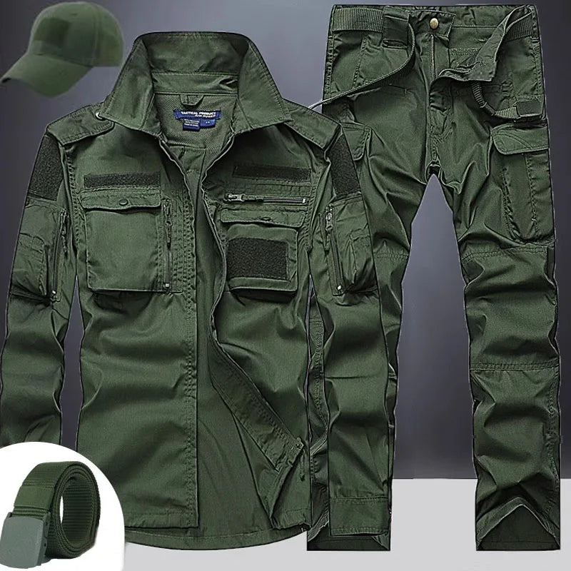 Summer Tactical Sets Mens Outdoor Breathable Multiple Pockets Combat Training Military Long Sleeve Shirts Cargo Pants Suits Male