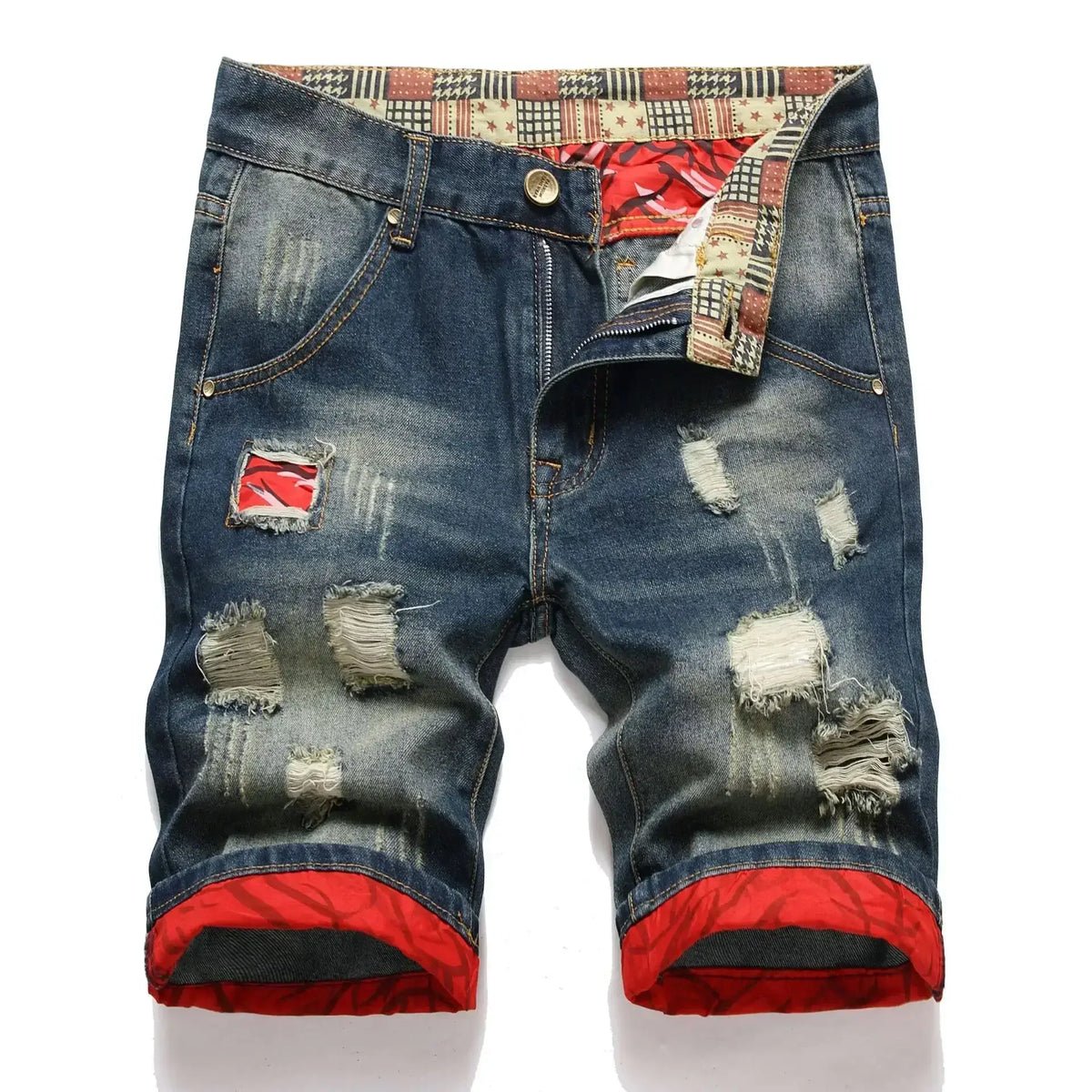 Men's Vintage Washed Denim Shorts, Ripped Street Style