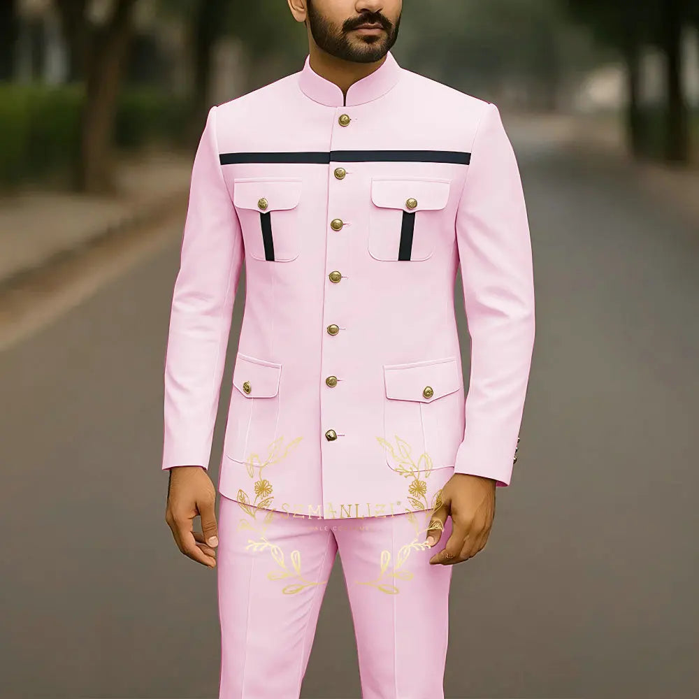 Affrica Style Stand Collar White Single Breasted Jacket Pants Business Men Suit Elegant Groom Wedding Suits Male Party Dress