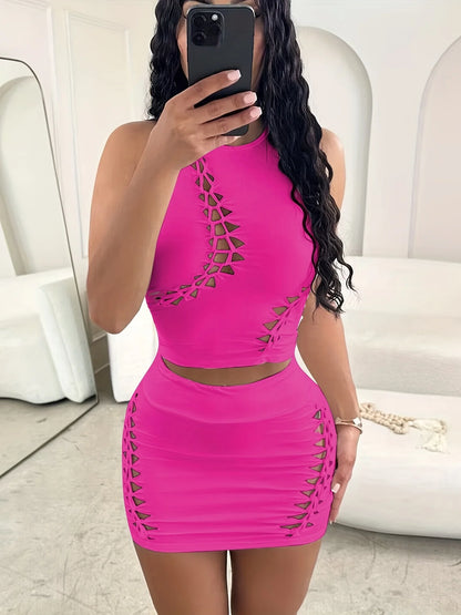 Dulzura Women  Autumn Tank Tops Mini Skirts Party Club Streetwear Two Piece Matching Sets Wholesale Items For Business S3211