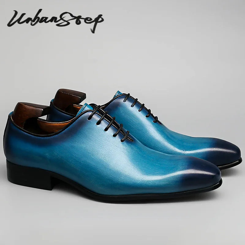 Top Selling Men's Oxfords Shoes Blue Red Pointed Toe Casual Mens Dress Shoes Lace Up Wedding Party Leather Shoes For Men