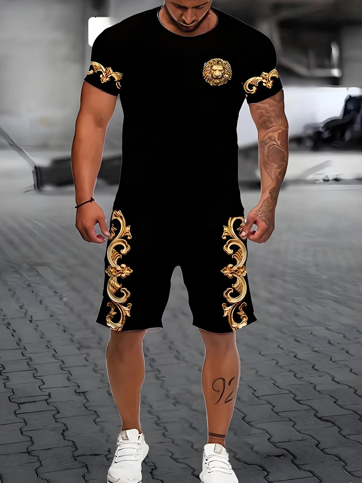 New Plus Size Men's T-shirt And Shorts Set Summer Casual Daily Men's Short Sleeve Top Urban Street Men's Fashion T Shirt Shorts
