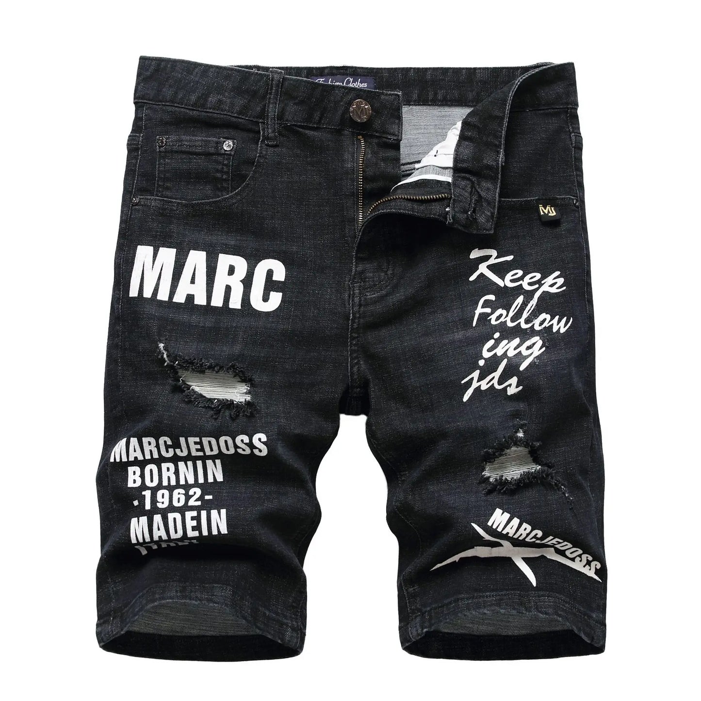 Herren Sommer Weiße Ripped Denim Shorts Male Löcher Kurze Jeans Neue Mode Streetwear Stretch Jeans Shorts Hosen Gerader Schnitt Jeans