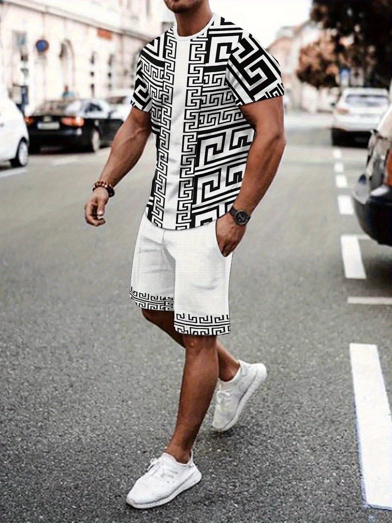 New Plus Size Men's T-shirt And Shorts Set Summer Casual Daily Men's Short Sleeve Top Urban Street Men's Fashion T Shirt Shorts