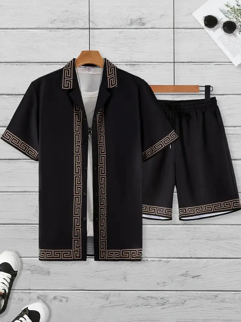 Summer Men's Shirt Set 3D Printed Casual Loose Vintage T-shirt And Shorts Set Beach Vacation Comfort Hawaiian Shirt 2 Pieces
